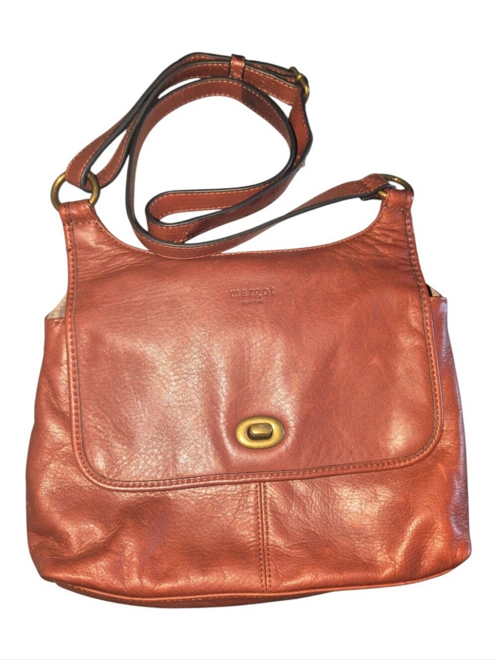 Margot Brown Soft Leather Crossbody Purse Adjustable Strap & Turn Lock Closure